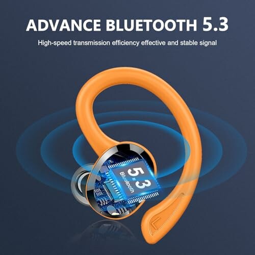 Orange Bluetooth earpiece with advanced 5.3 technology.