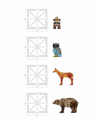 Wooden animal-shaped puzzles with raccoon, owl, giraffe, and bear designs.