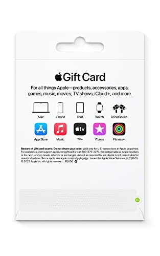 Apple gift card with icons for products and services