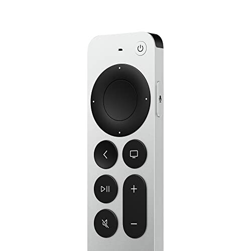 Apple TV remote control with circular navigation.