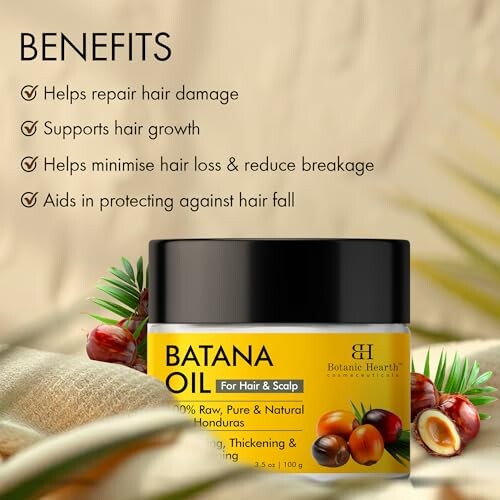 Batana oil for hair and scalp with benefits listed.