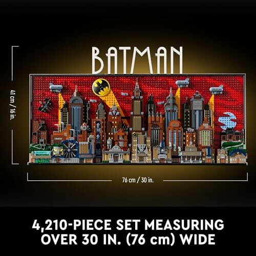 Batman-themed Lego set with 4,210 pieces and dimensions of 76 cm wide by 41 cm tall.