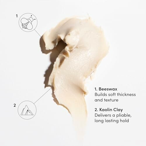 Cream texture with beeswax and kaolin clay ingredients.