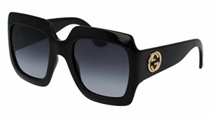 Black square sunglasses with gold logo