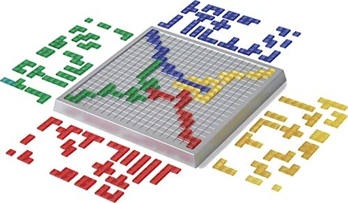 Blokus board game with colored pieces on a grid.