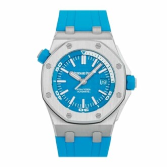 Blue dial silver watch with rubber strap