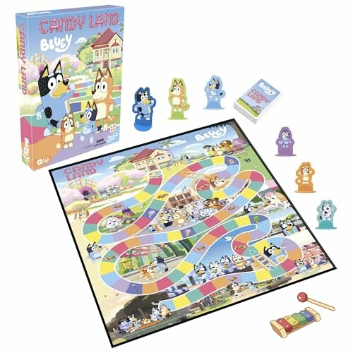 Bluey Candy Land board game with game pieces and box.