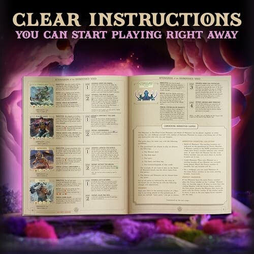 Open book with board game instructions and illustrations