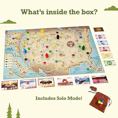 Board game with map, pieces, cards, and solo mode option.