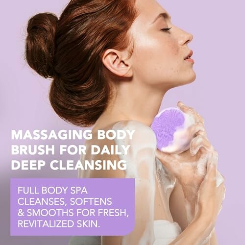 Woman using body brush for cleansing and skincare.