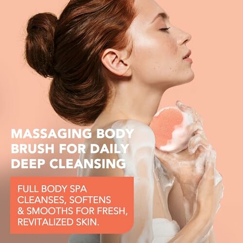 Woman using body brush for deep cleansing