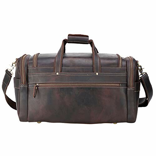 Brown leather duffel bag with shoulder strap