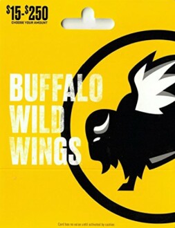 Buffalo Wild Wings gift card with logo and amount range