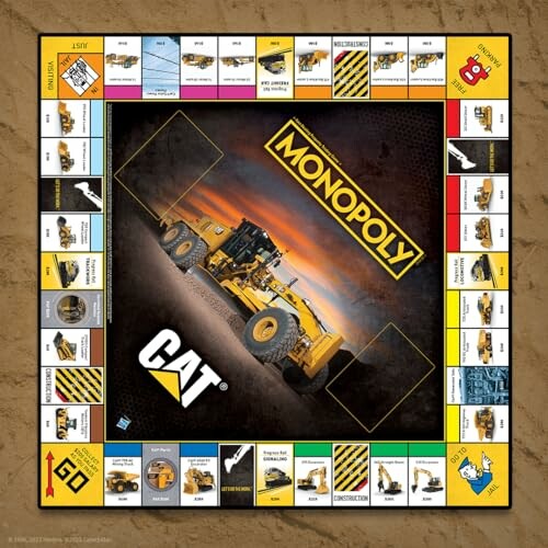 Monopoly board game with Caterpillar construction theme.