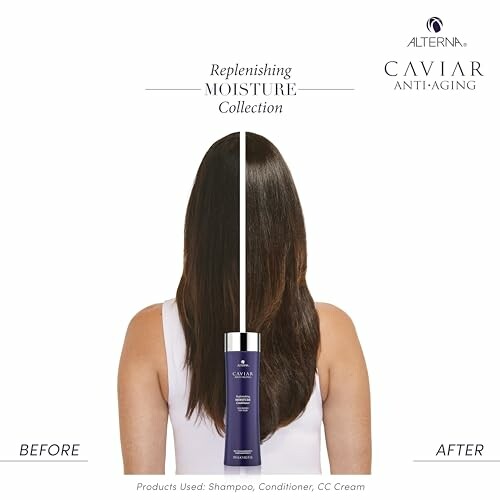 Before and after hair treatment with Caviar Anti-Aging products.