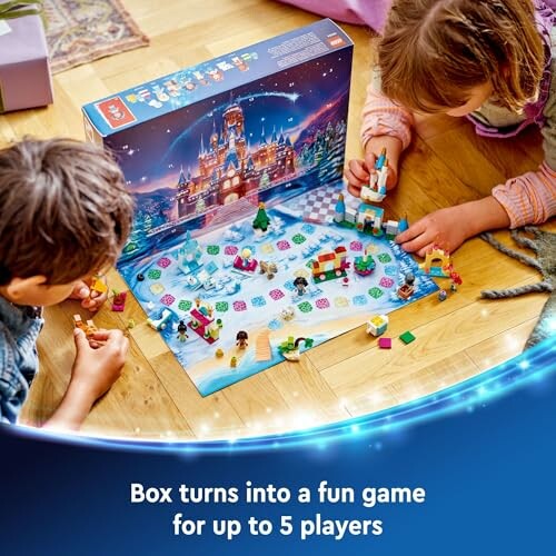 Children playing a board game with a castle-themed set