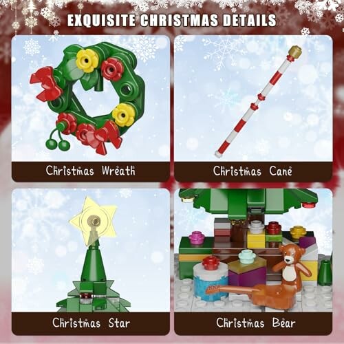 Lego Christmas decorations: wreath, cane, star, bear