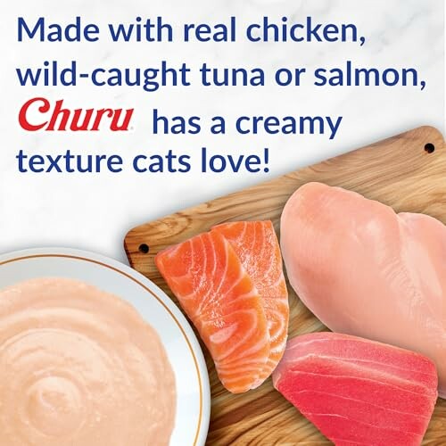 Churu cat treat ingredients: chicken, tuna, salmon.