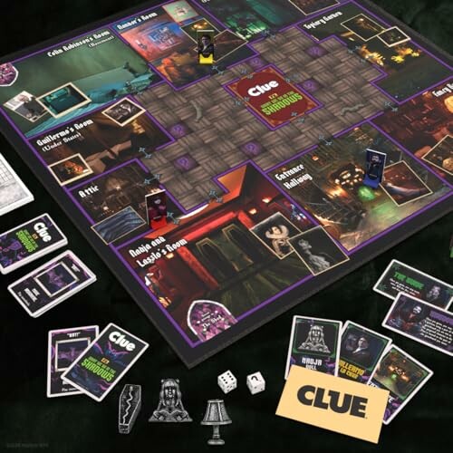 Clue board game with cards and pieces on a table