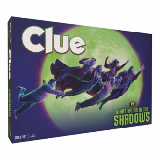 Box cover of Clue board game featuring What We Do in the Shadows theme.