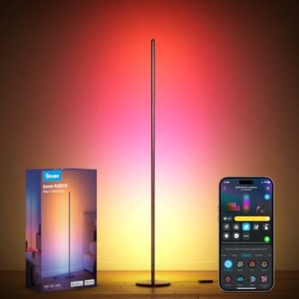 Color-changing floor lamp with smartphone control.