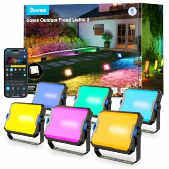 Colorful Govee outdoor flood lights with smartphone control.