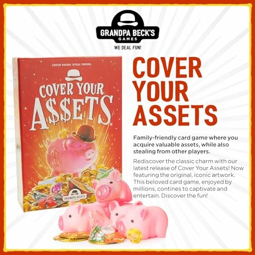 Cover Your Assets card game box and piggy banks with candy.