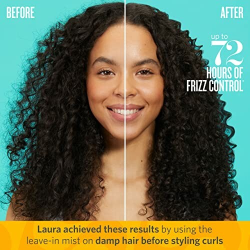 Comparison of curly hair before and after using frizz control product