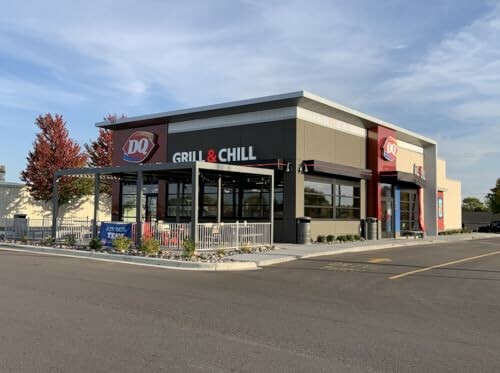 Exterior of a Dairy Queen Grill & Chill restaurant with parking lot