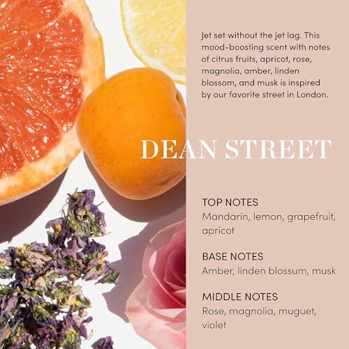 Fragrance description with citrus, apricot, rose, and other floral ingredients.