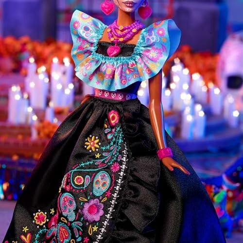 Doll in colorful traditional dress for Dia de los Muertos