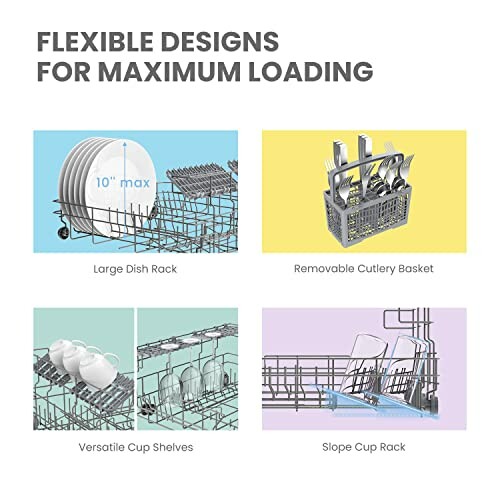 Dishwasher features: large dish rack, removable cutlery basket, versatile cup shelves, slope cup rack.