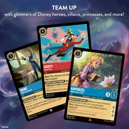 Disney card game featuring characters like Hans, Goofy, and Rapunzel.