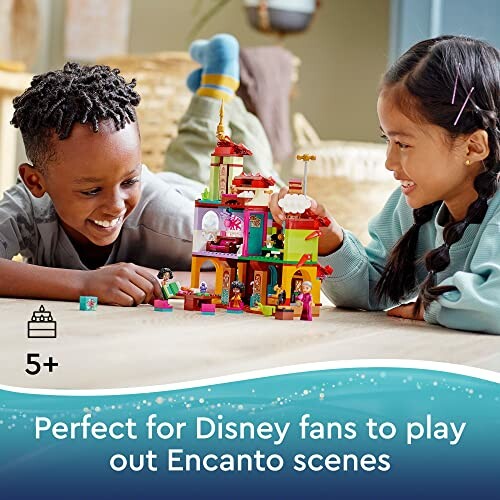 Children playing with LEGO Disney Encanto-themed set