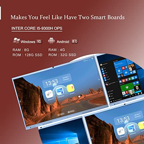 Dual smart boards with Windows and Android interfaces.