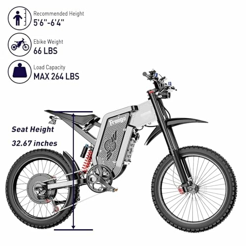 Electric bike specifications with height and weight details.