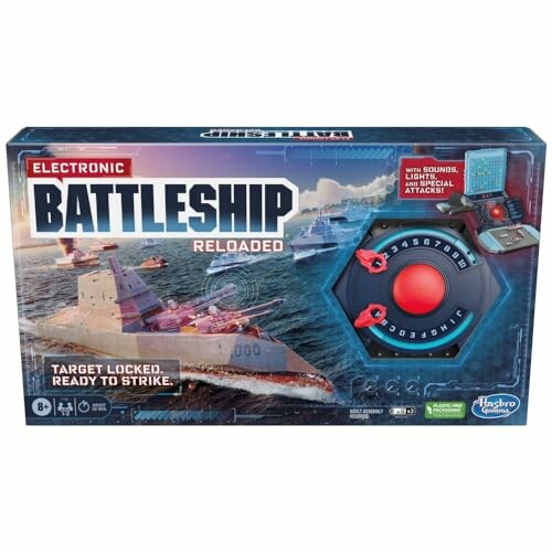 Electronic Battleship Reloaded game box with ships and control panel.