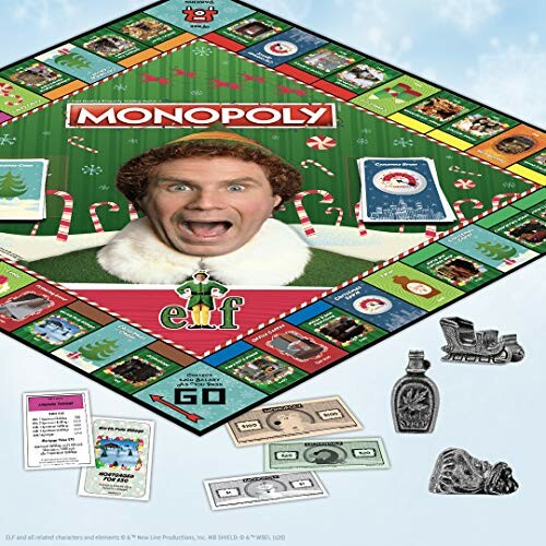 Elf-themed Monopoly board game with character image and game pieces.