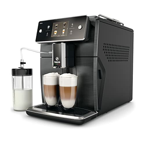 Automatic espresso machine with milk frother and two lattes