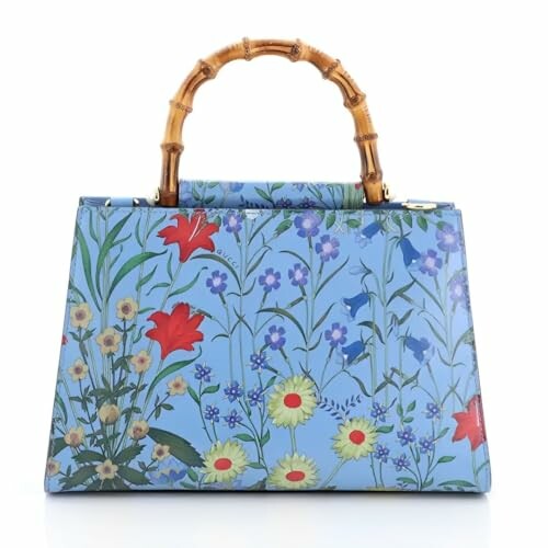 Floral handbag with bamboo handle