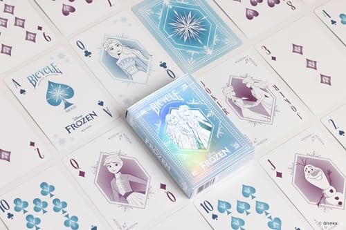 Deck of Disney Frozen-themed playing cards spread out.