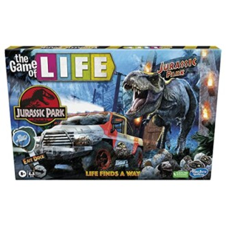 Jurassic Park themed Game of Life box with dinosaur and vehicle