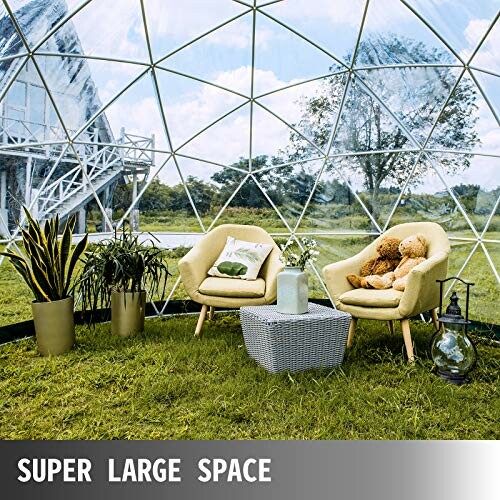 Interior of geodesic dome with chairs and plants