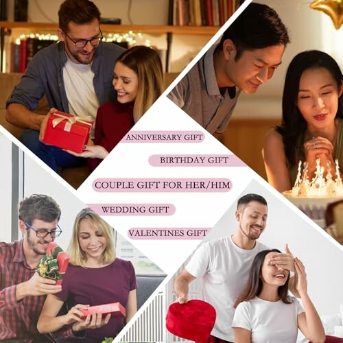 Collage of couples giving gifts for occasions like anniversaries and birthdays.