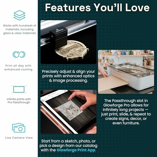 Glowforge 3D laser printer features and benefits.