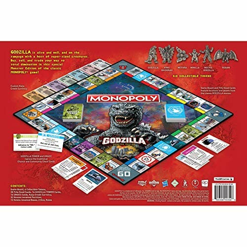 Godzilla-themed Monopoly board game with collectible tokens.