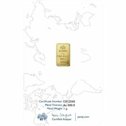 1g gold bar with certificate details