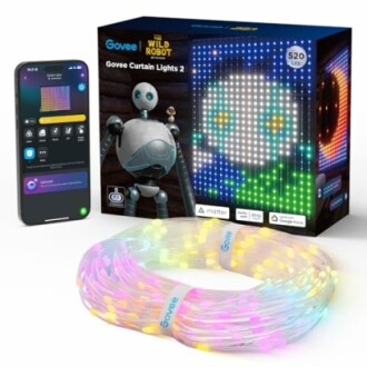 Govee Curtain Lights 2 with robot design, smartphone app, and light strand.