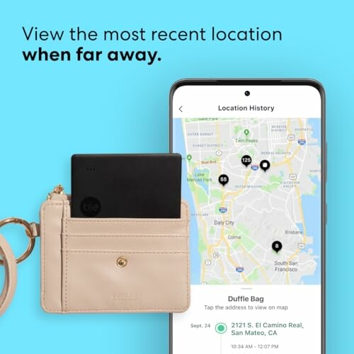 GPS tracker with phone app displaying location history.