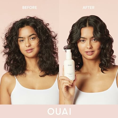 Before and after hair transformation using OUAI product